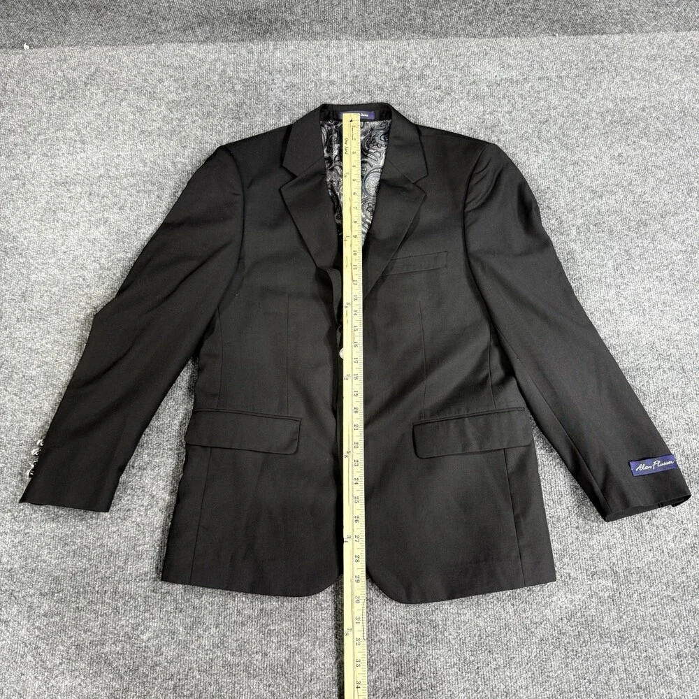 Alan Flusser Mens Black Solid Suit Jacket Single Breasted Two Button Notch